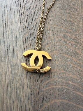 Gold Tone Double CC Pendant Necklace